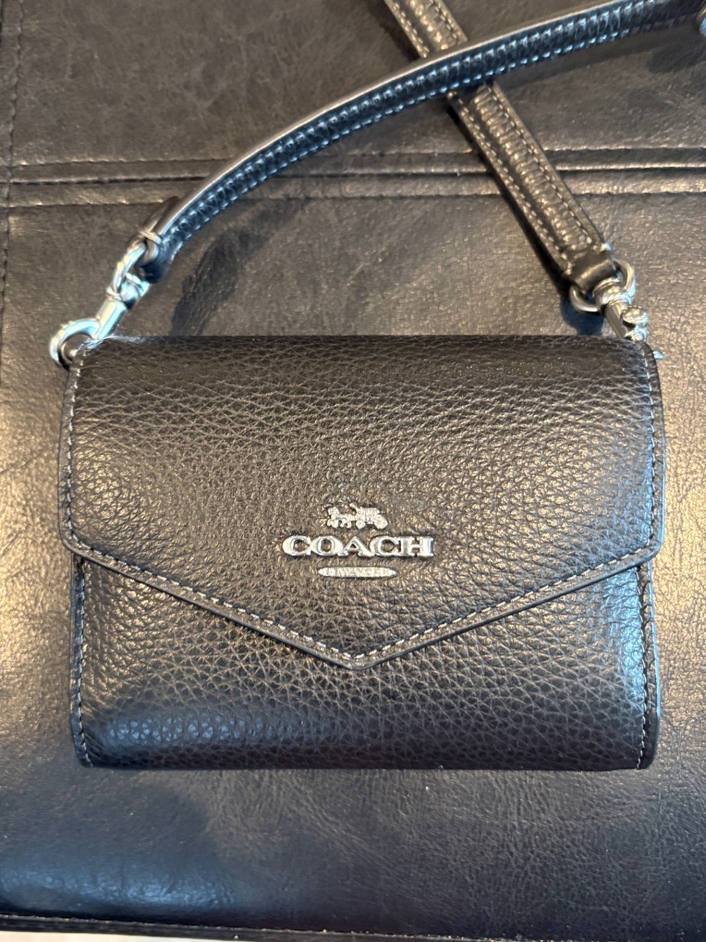 Coach Black Pebbled Leather Mini Crossbody Wallet